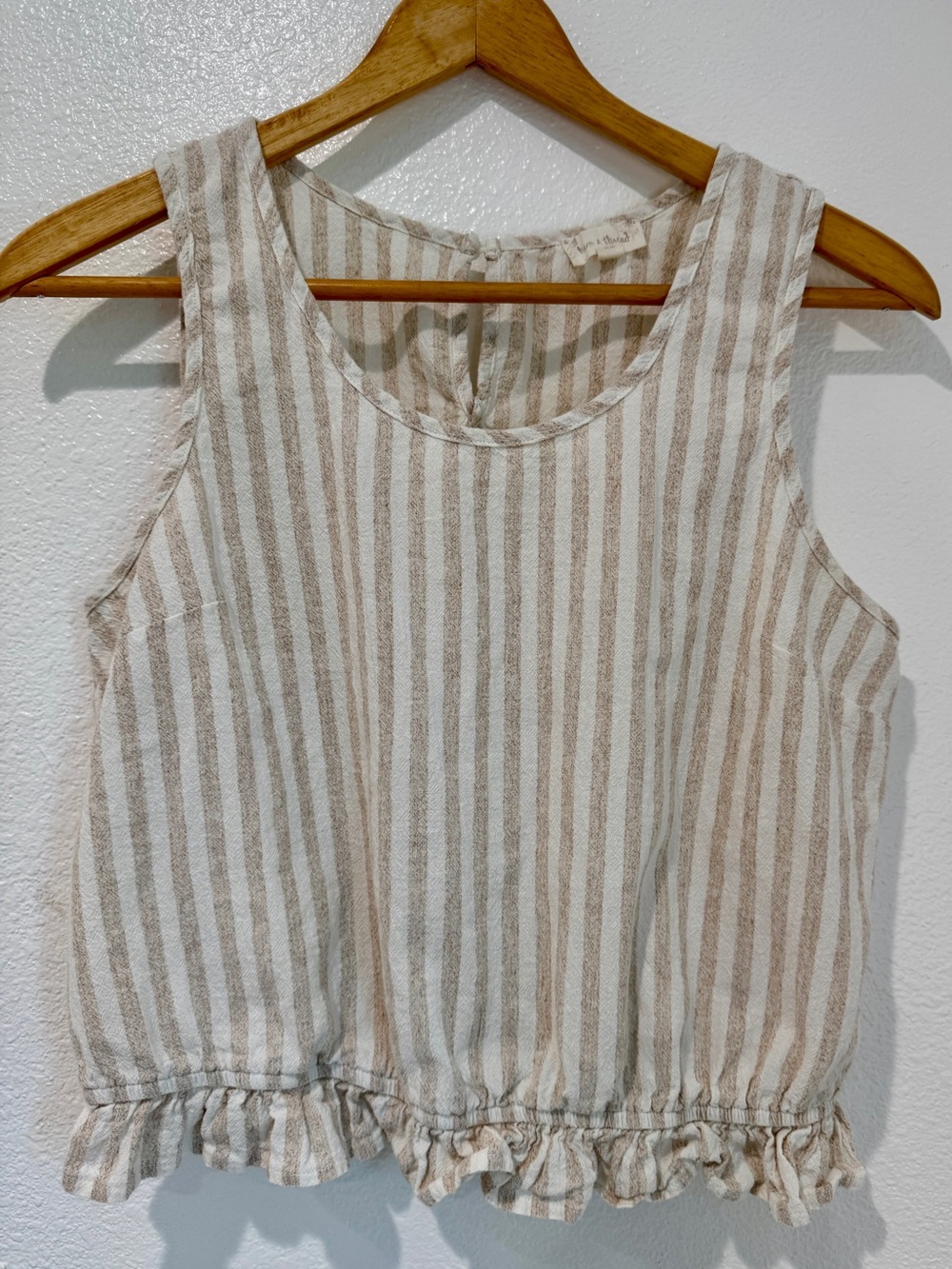 Hem & Thread Cotton Linen Striped Tank Top Beige White Cottagecore Prairie L
